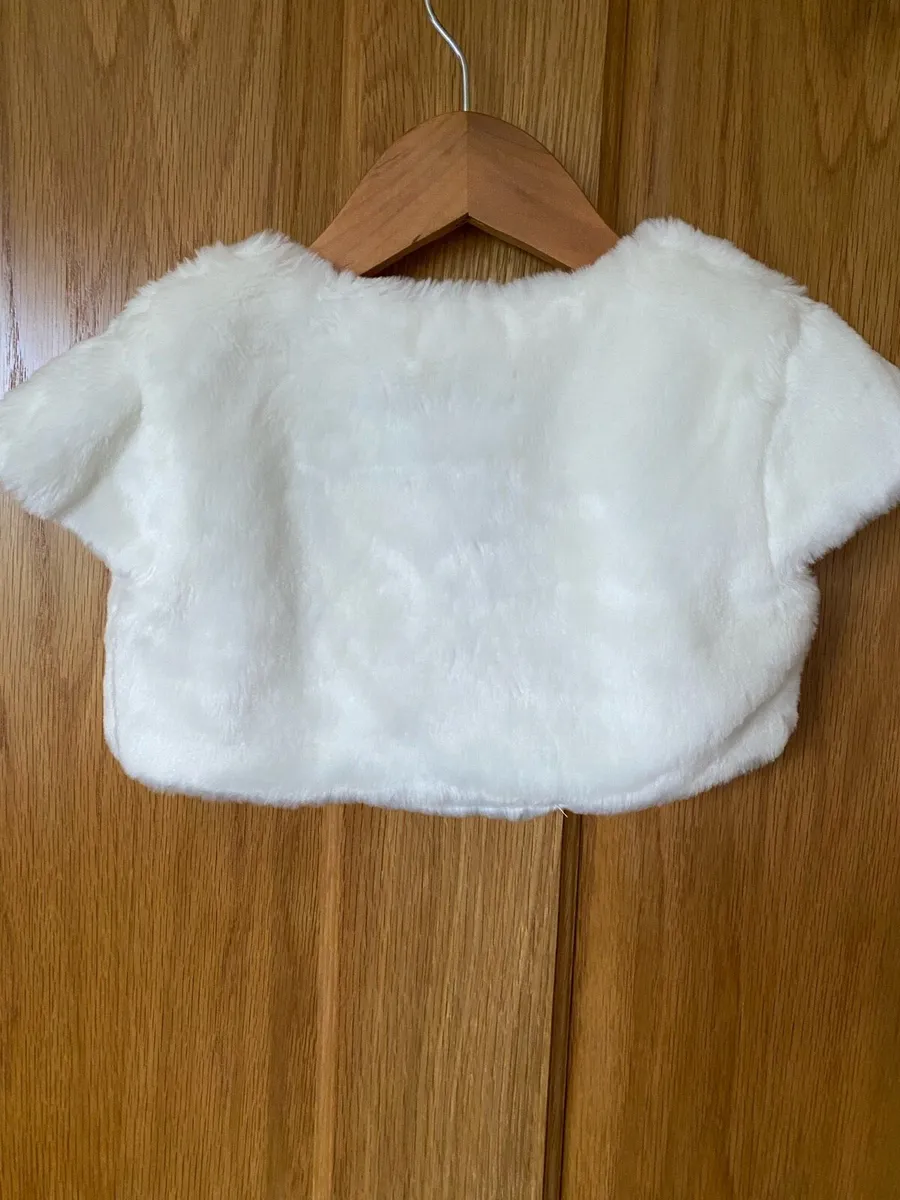 New Girl’s White Cream Occasion Fur Bolero Shrug - Image 3