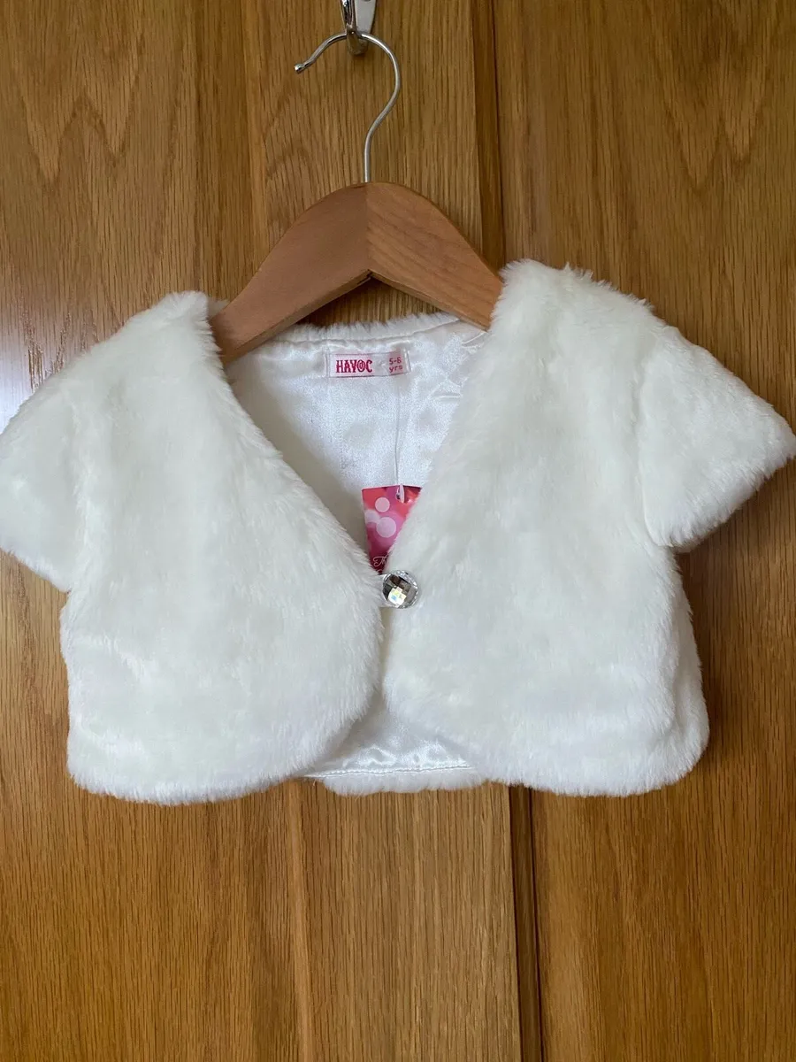 New Girl’s White Cream Occasion Fur Bolero Shrug - Image 4