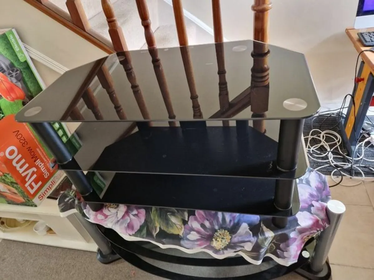 3 Tier TV Stand Table with Black Tempered Glass - Image 3