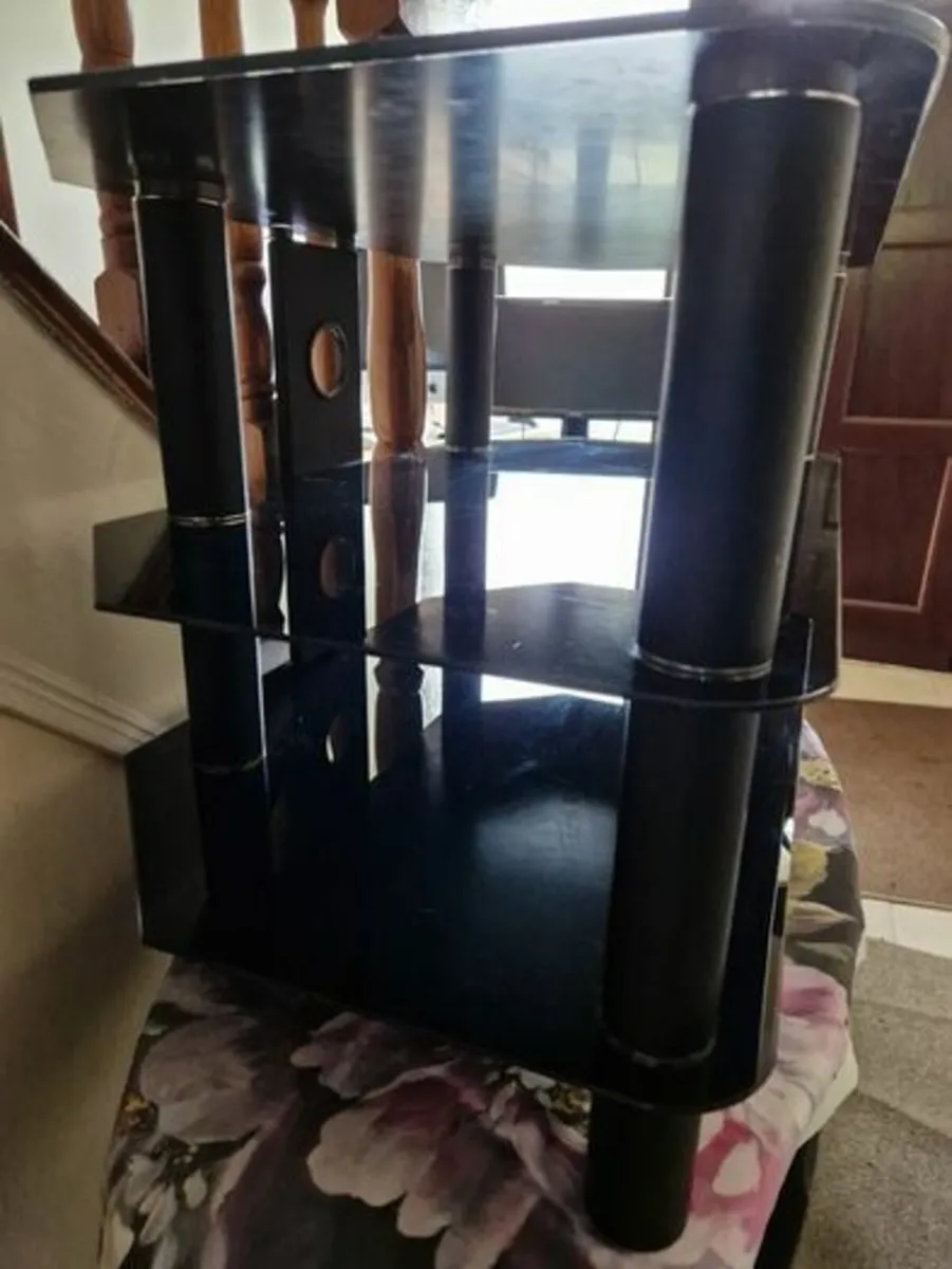 3 Tier TV Stand Table with Black Tempered Glass - Image 4
