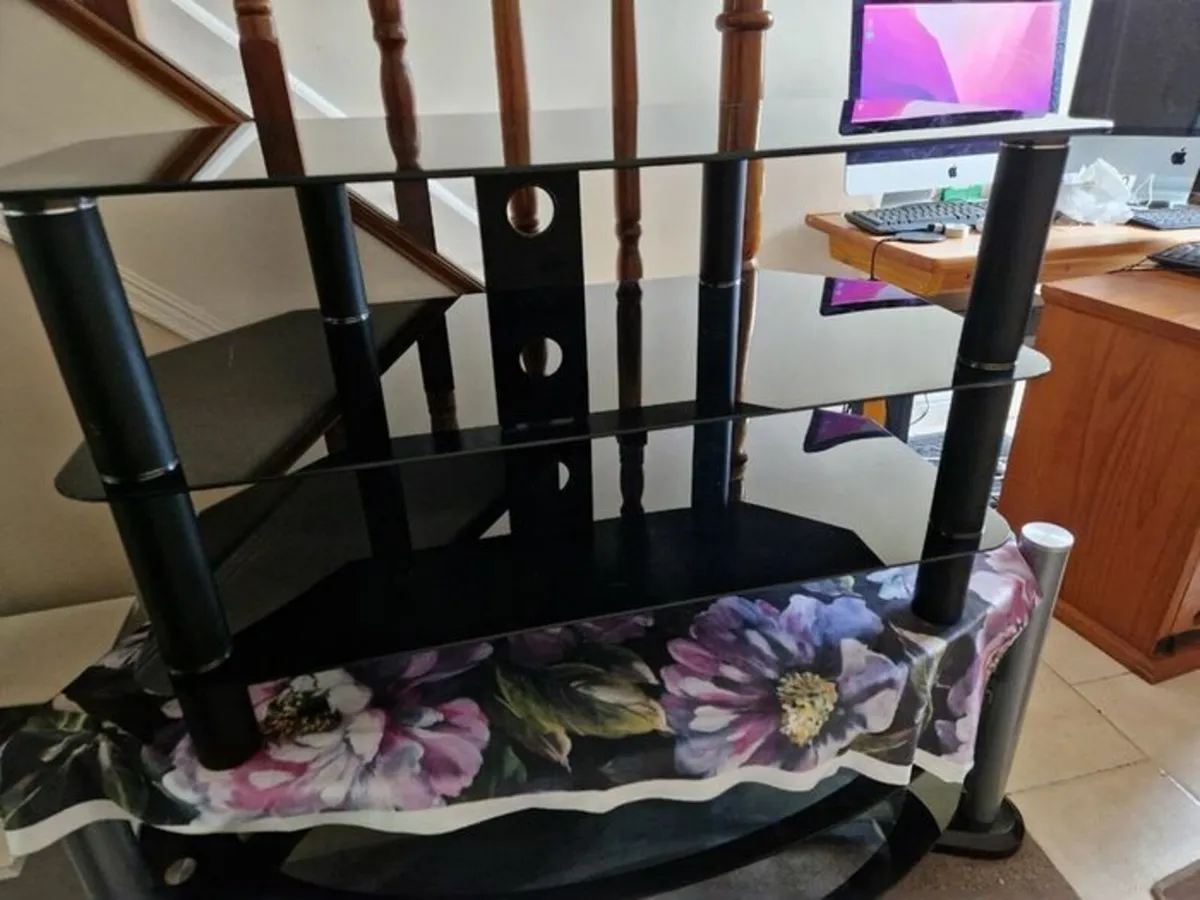 3 Tier TV Stand Table with Black Tempered Glass - Image 1