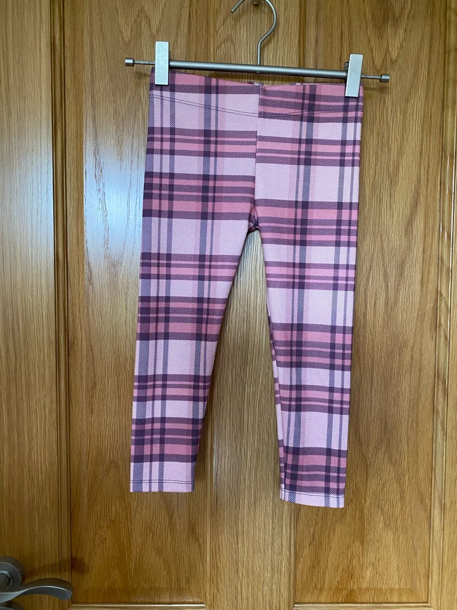 Girl’s Tartan Pink Elastic Leggings - Image 1