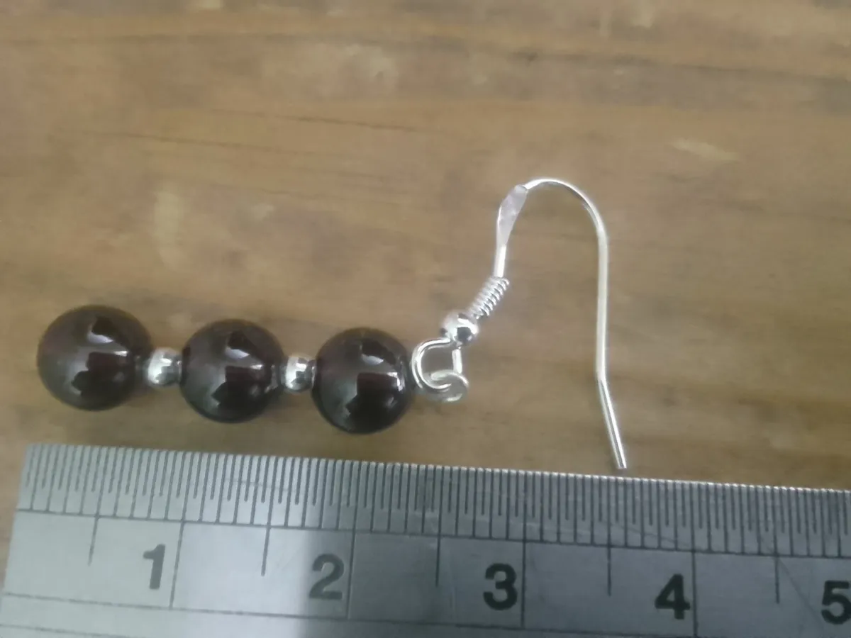 STERLING SILVER RED GARNET DROP EARRINGS NEW - Image 3