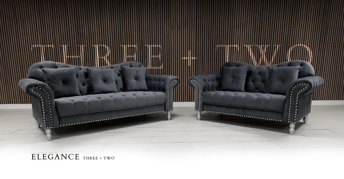 Elegance 3+2 Grey Plush Fabric Sofa Set - Image 1