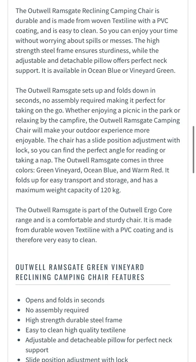 Outwell Ramsgate Zero gravity outdoor chair - Image 4