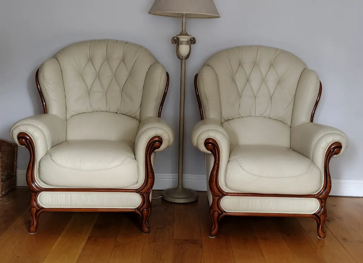 Classic Ivory Italian Leather 3-Piece Suite - Image 1