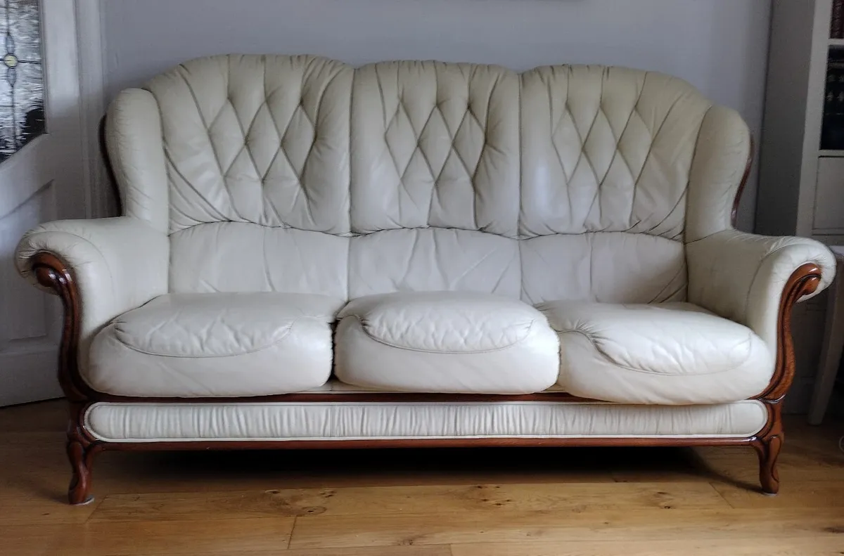 Classic Ivory Italian Leather 3-Piece Suite - Image 2