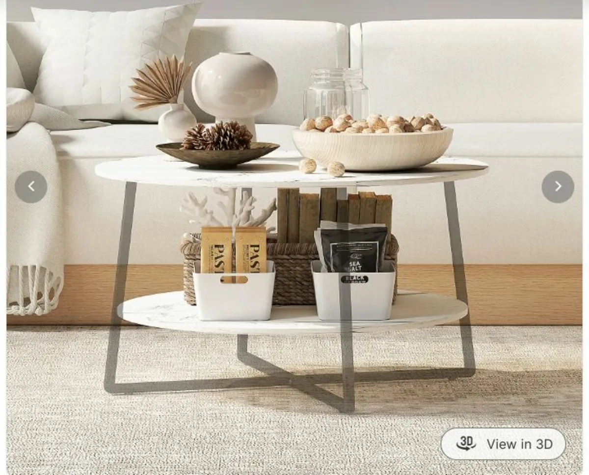 Tier Round Coffee Table with Storage Shelf - Image 1