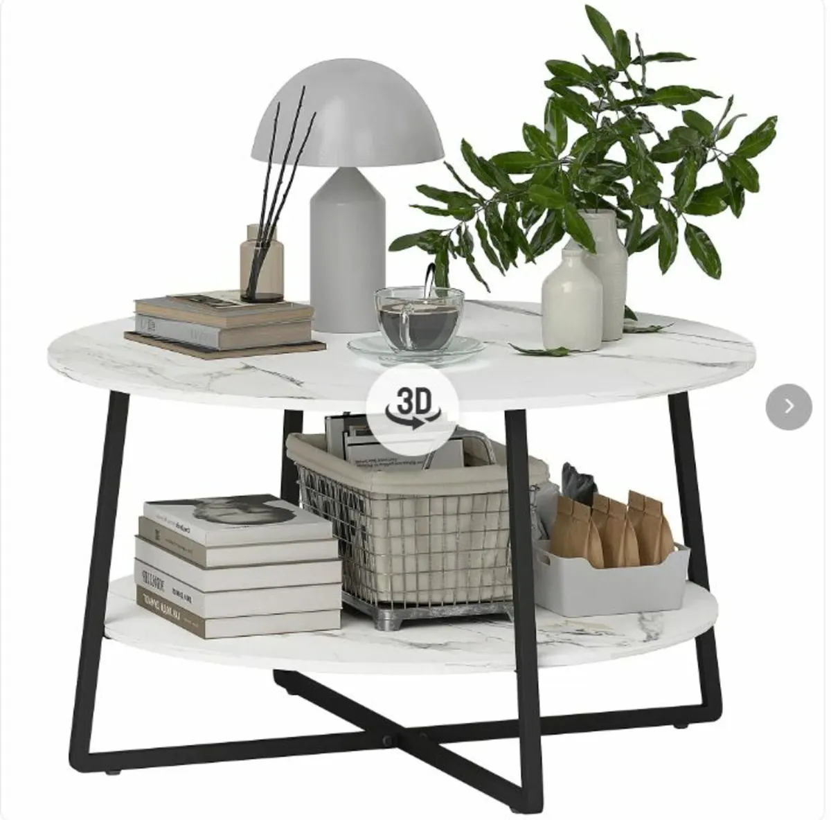Tier Round Coffee Table with Storage Shelf - Image 2