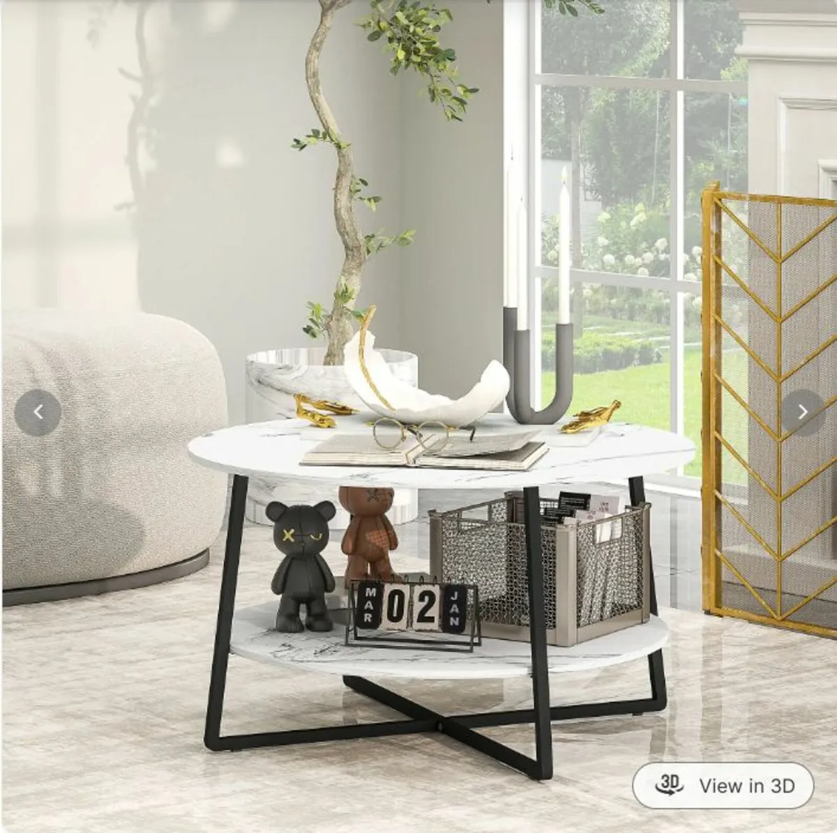 Tier Round Coffee Table with Storage Shelf - Image 3