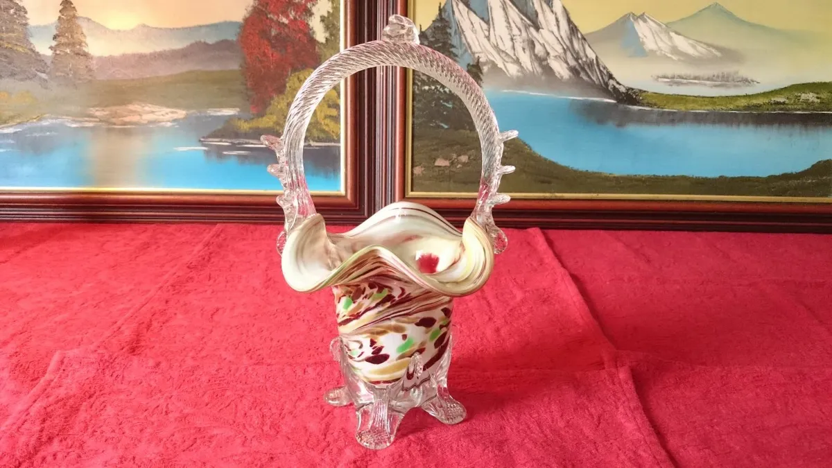 10.75 In. Tall Murano Millefiori Art Glass Basket - Image 1