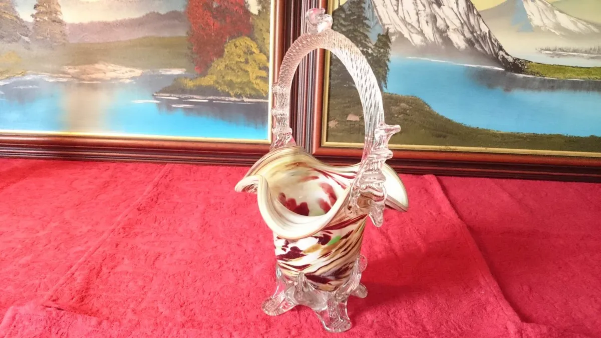 10.75 In. Tall Murano Millefiori Art Glass Basket - Image 4