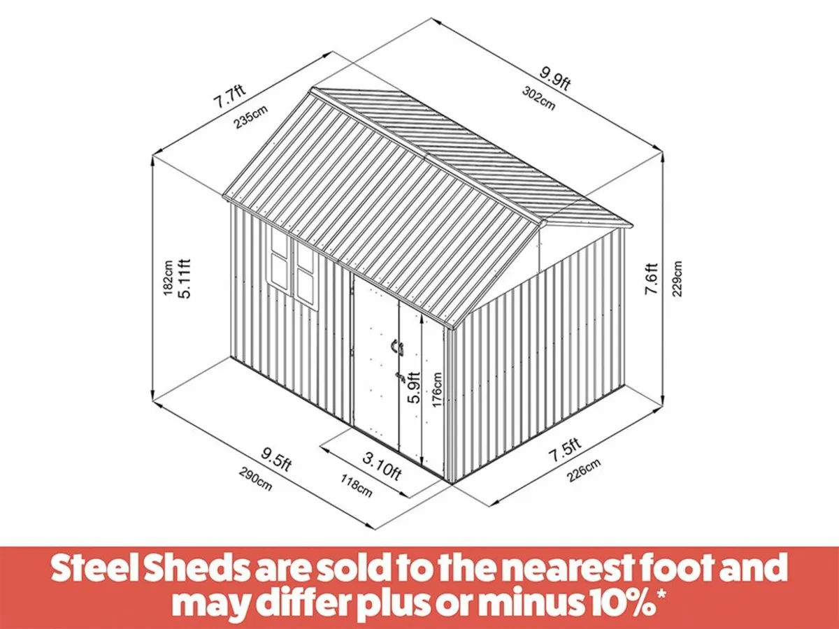 Steel Cottage Shed 10ft x 7.5ft - Image 3