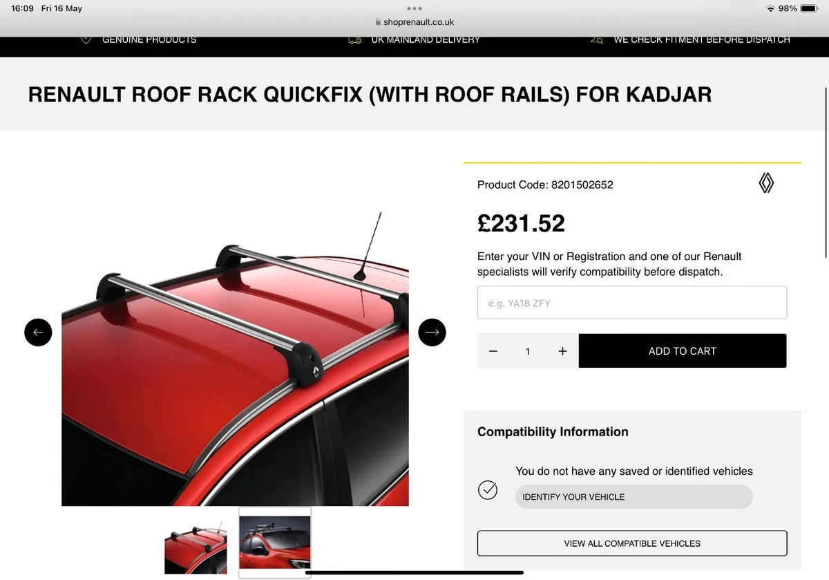 Renault Roof Rack QuickFix for Kadjar - Image 1