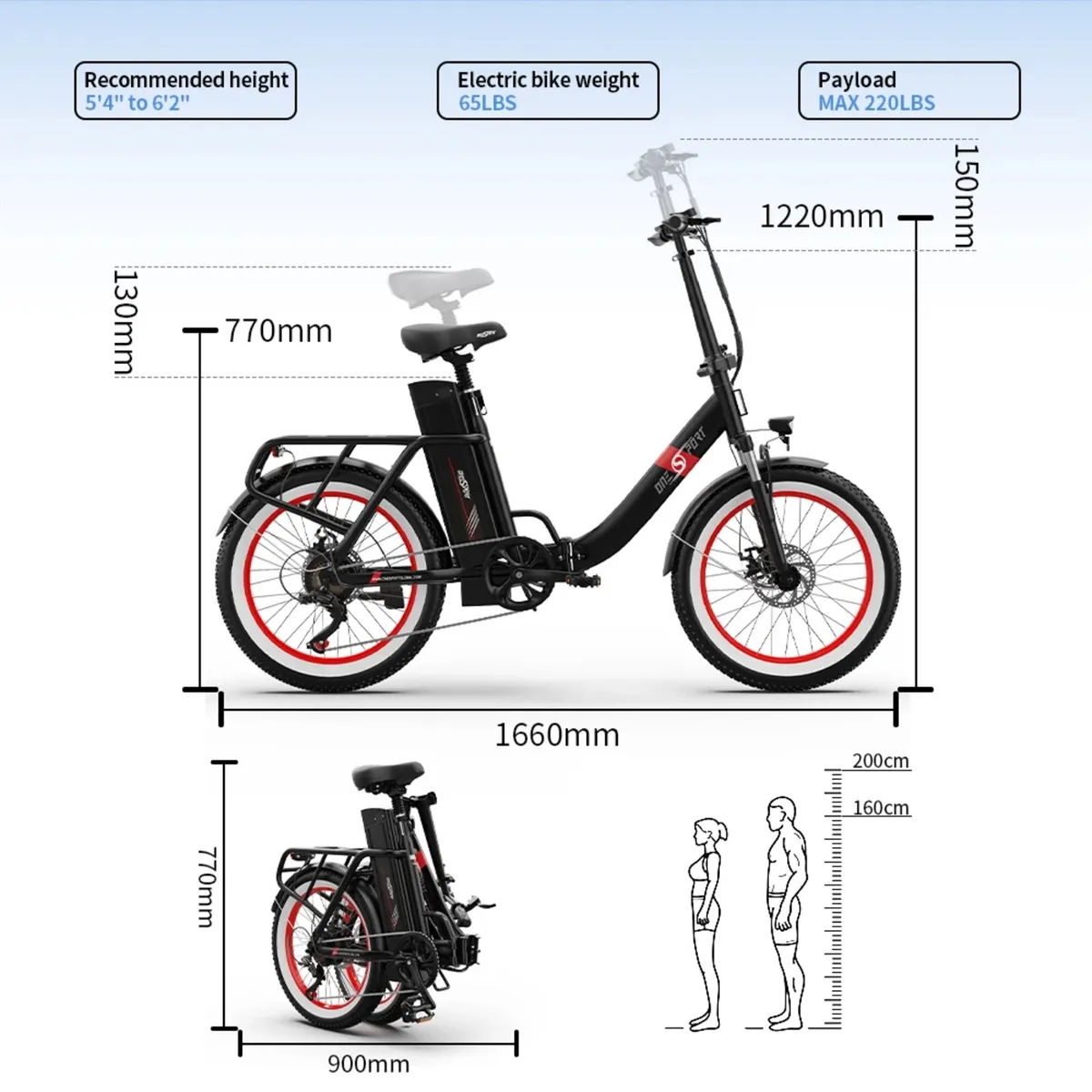 ONE-SPORT 48V Folding Electric Bike - Image 3