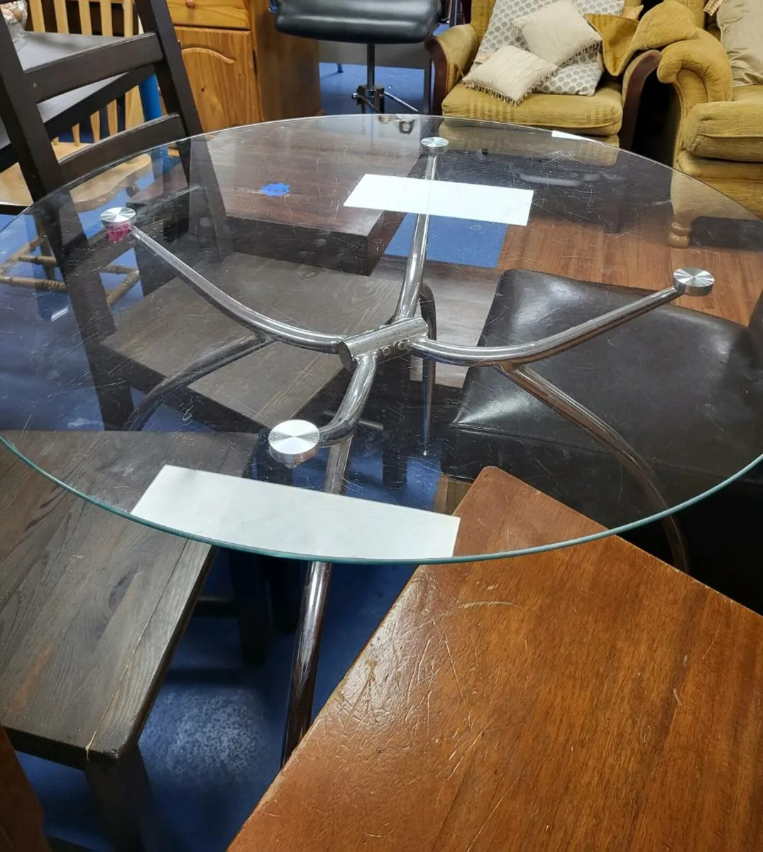 North West Hospice Charity Shop glass round table