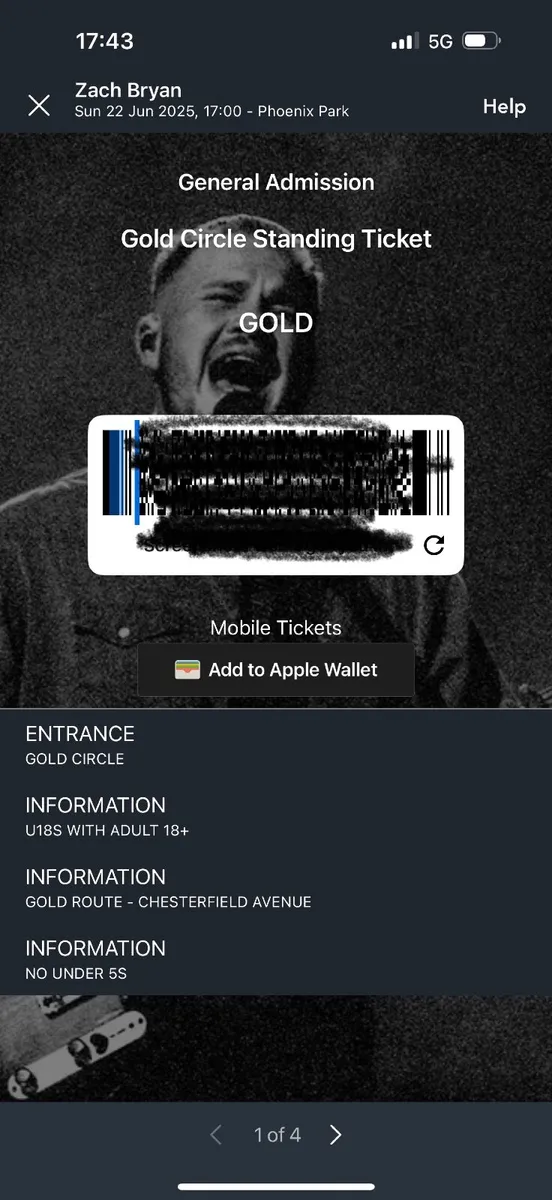 Zach Bryan 4 x Golden Circle Tickets Jun 22nd - Image 1