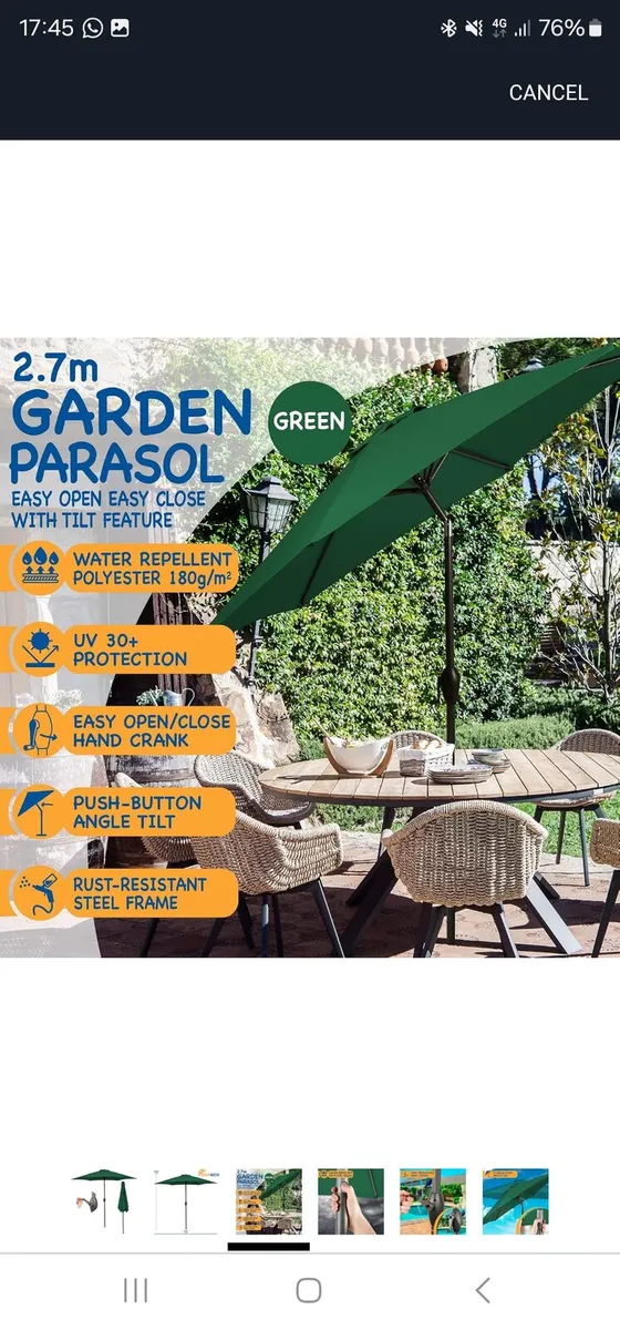 SUNMER 2.7M Green Parasol Garden Umbrella - Image 2