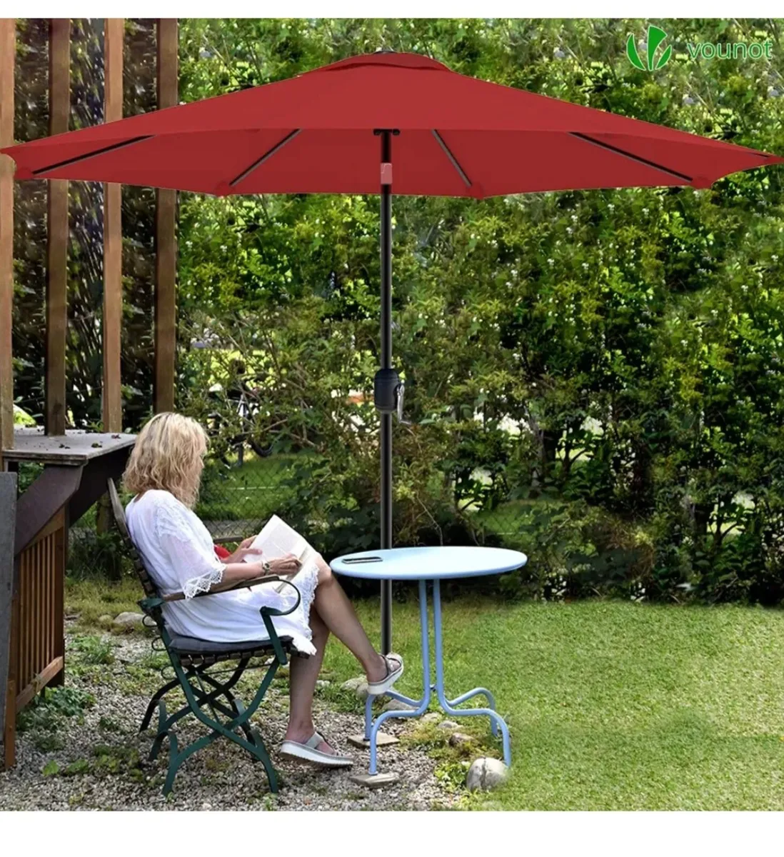 VOUNOT 2.7m Garden Parasol,  Red - Image 1