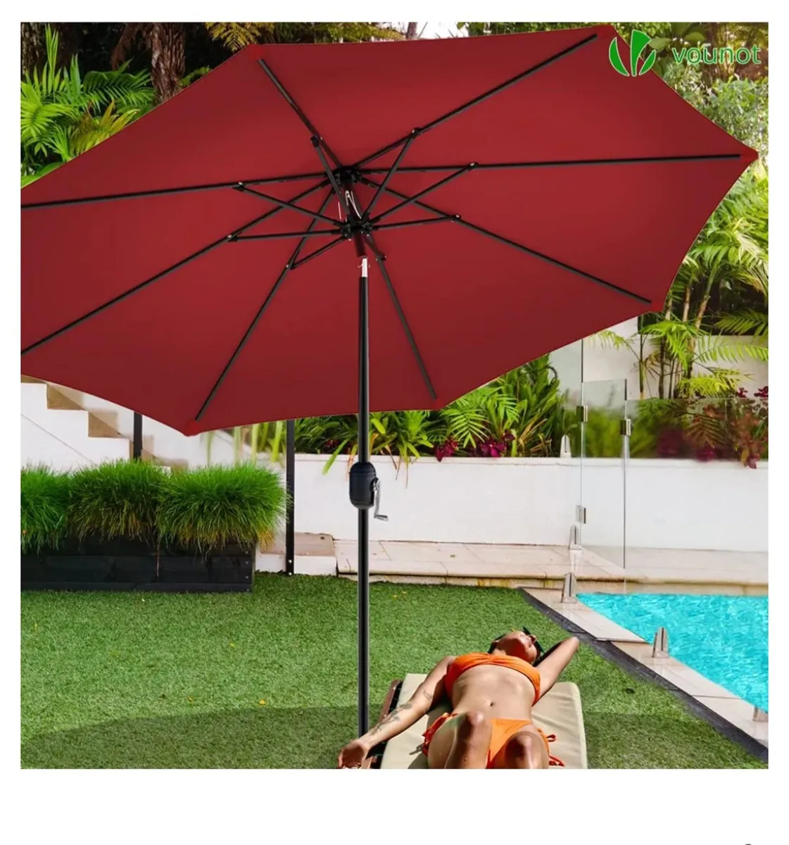 VOUNOT 2.7m Garden Parasol,  Red - Image 2