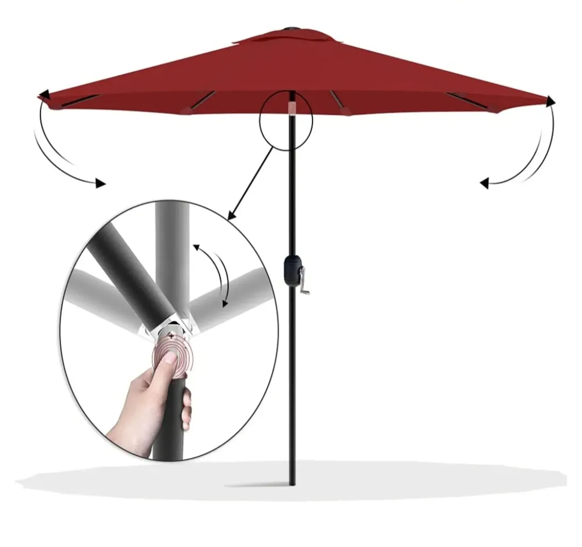 VOUNOT 2.7m Garden Parasol,  Red - Image 4