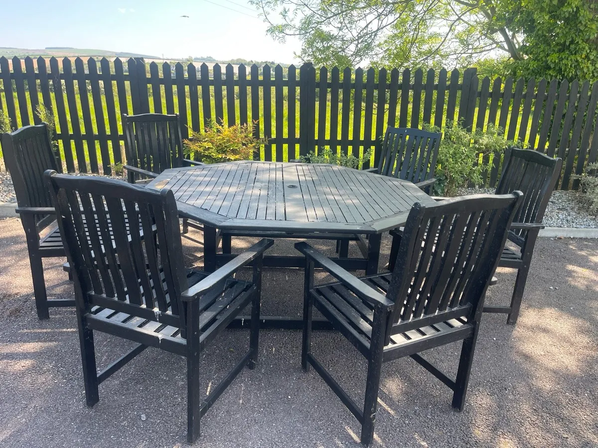 Large Wooden Garden Patio Table & 6 Carver Chairs - Image 1