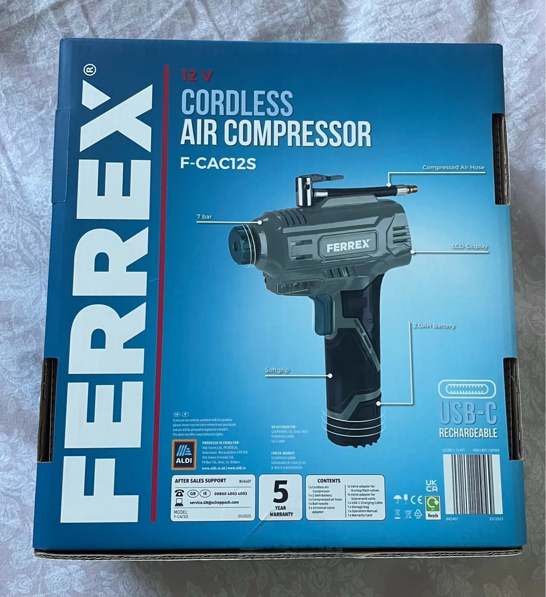 FERREX 12V CORDLESS AIR COMPRESSOR BRAND NEW - Image 2