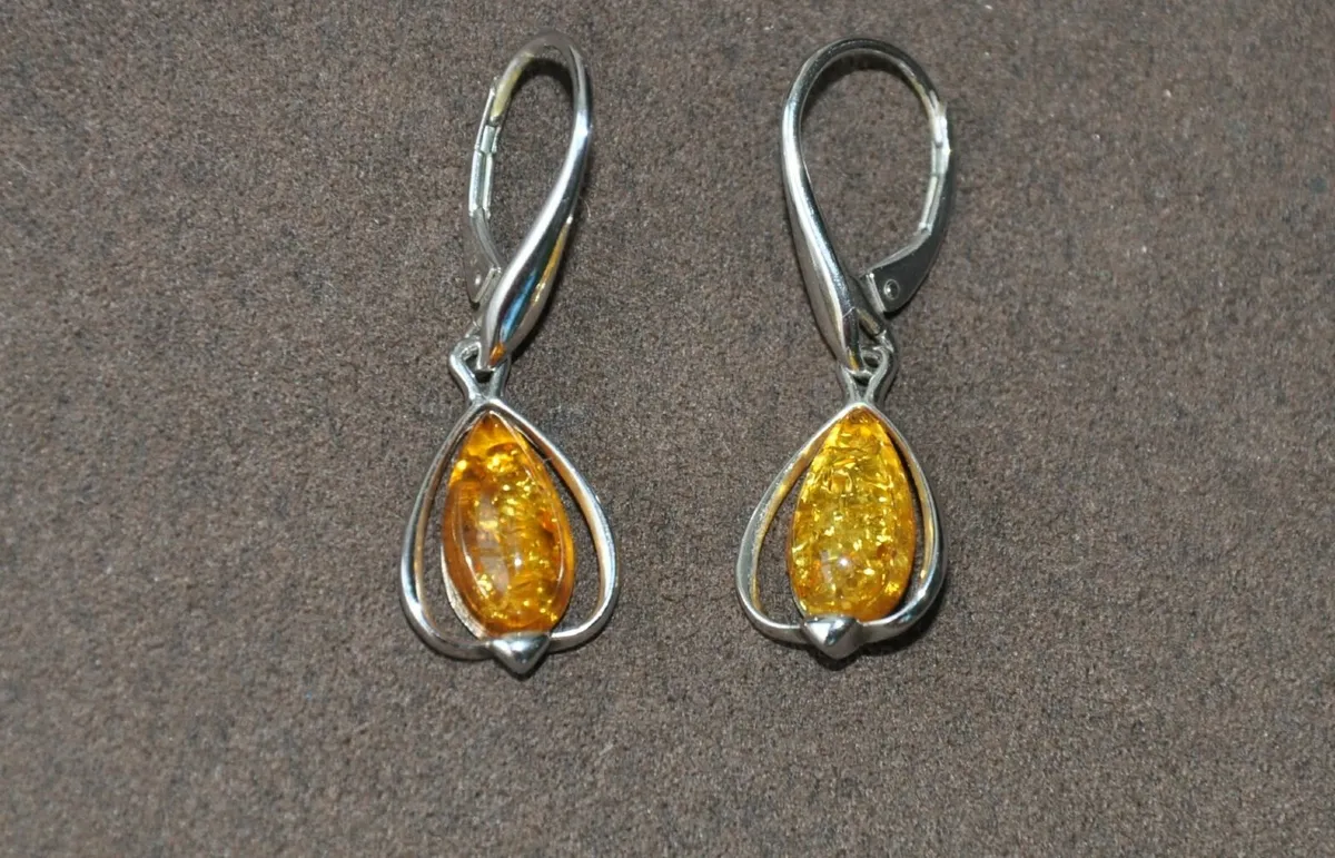 925 silver with real amber earrings and pendant - Image 4