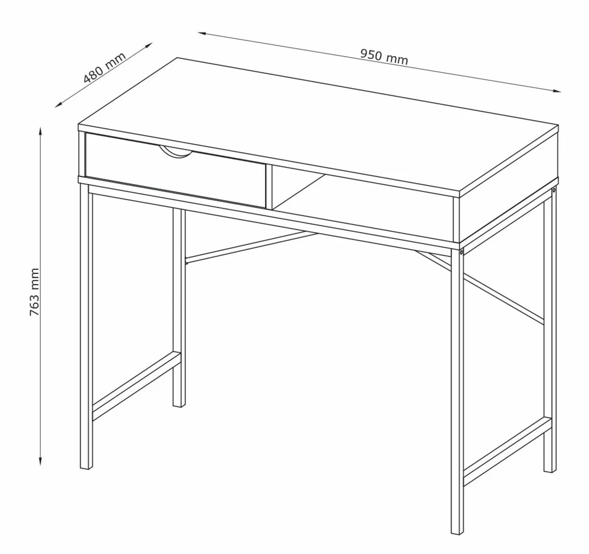 Desk 48x95 with 1 drawer oak colour/white - Image 3