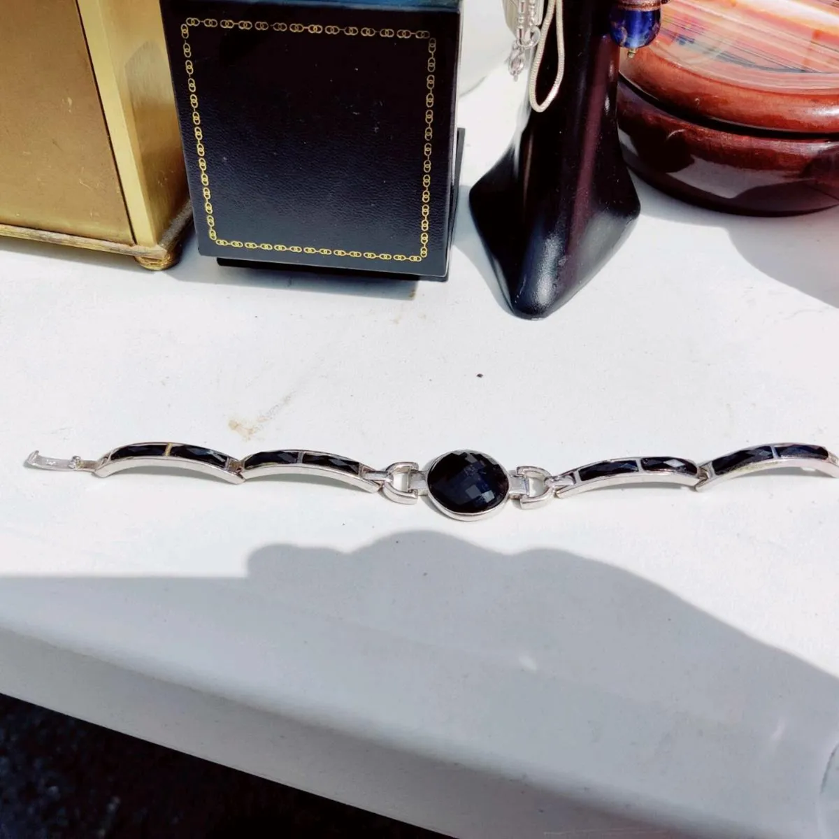 ROUND CHUNKY ONYX, 925 Silver New Unisex Bracelet - Image 2