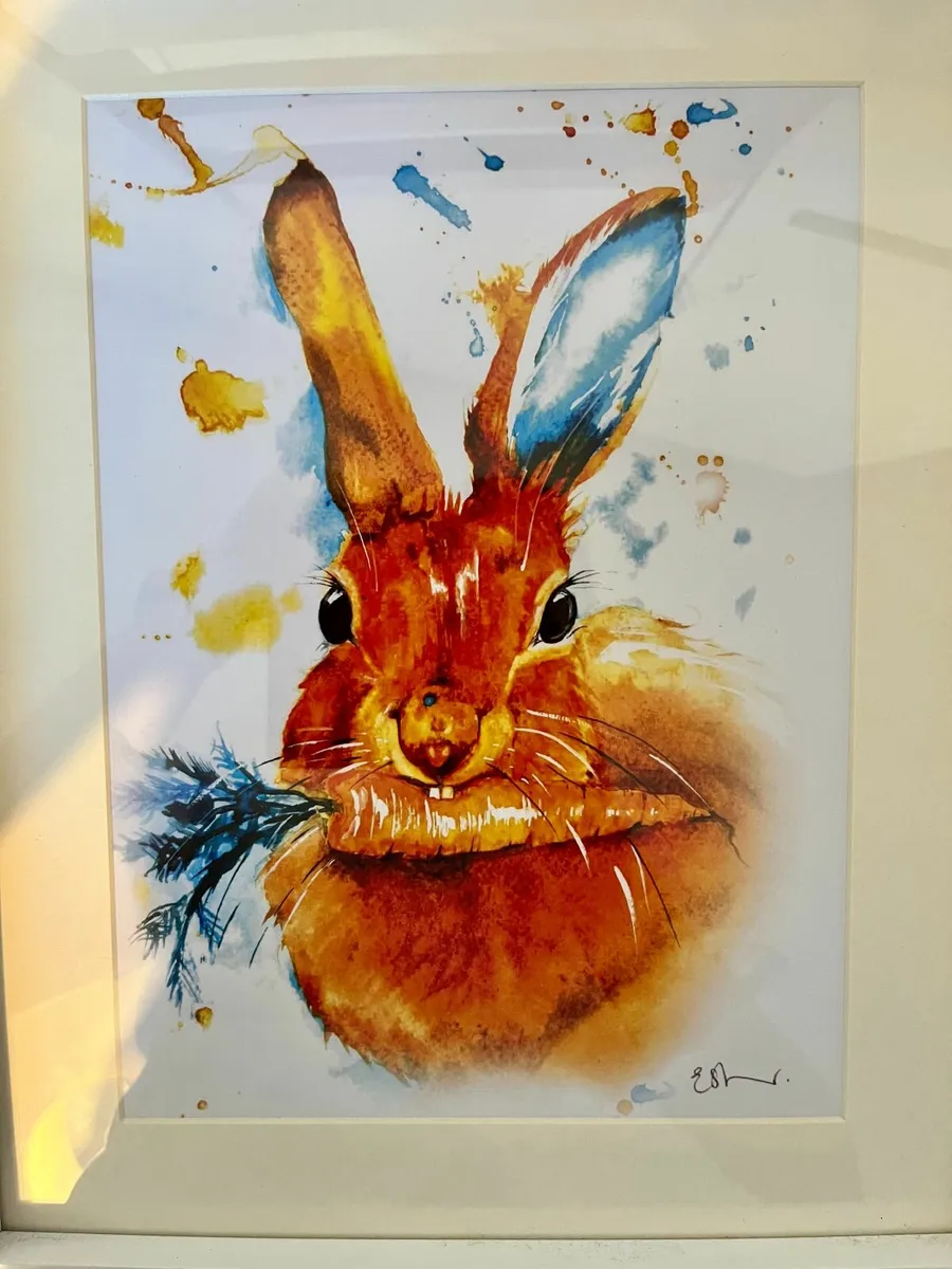 Framed Watercolour Rabbit/Hare Print - Image 1