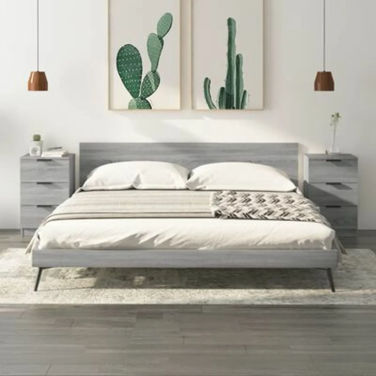 [Free P&P] New 2 x Grey Bedside Cabinets Nightstan - Image 1