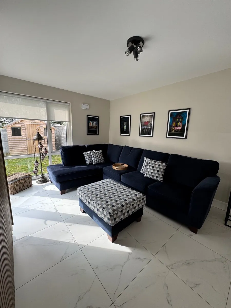 Navy Corner Sofa with Footstool - Image 1