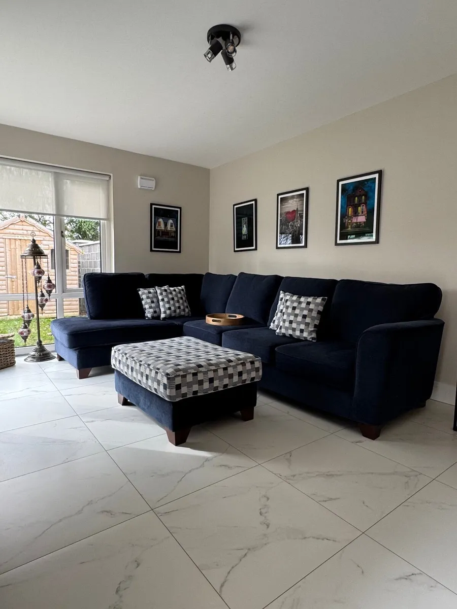 Navy Corner Sofa with Footstool - Image 2