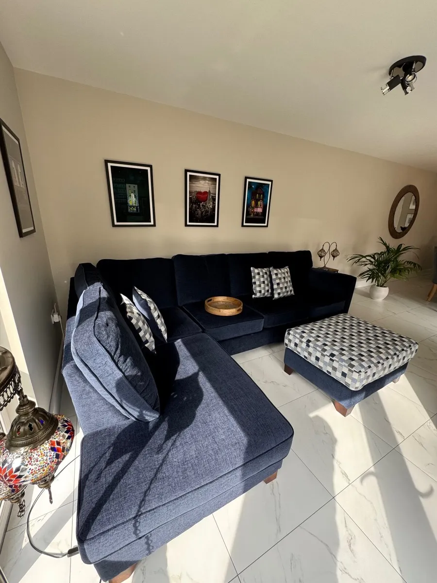Navy Corner Sofa with Footstool - Image 4