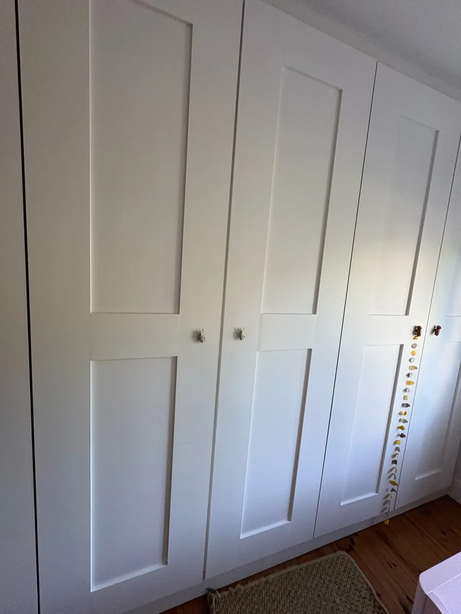 Five bespoke wardrobe doors, MDF, painted white - Image 1