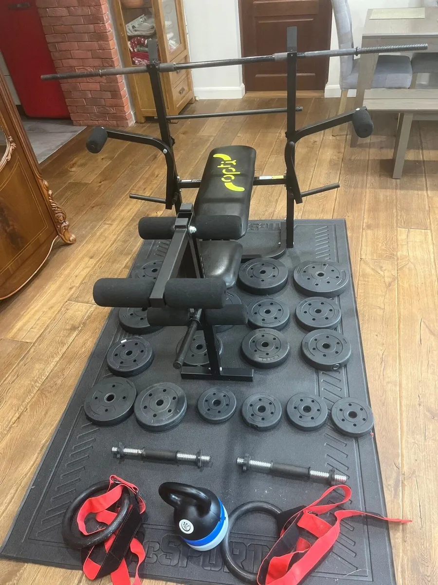 Bench barbell dumbbells and weights - Image 1