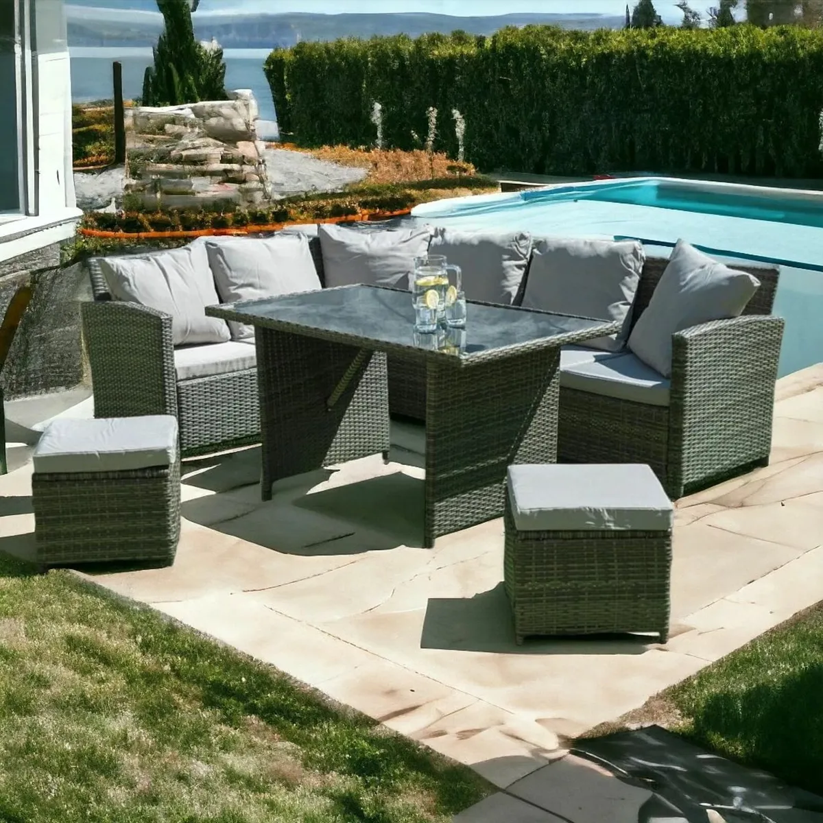 Rattan Corner Sofa Set Dining Table FREE DELIVERY - Image 1