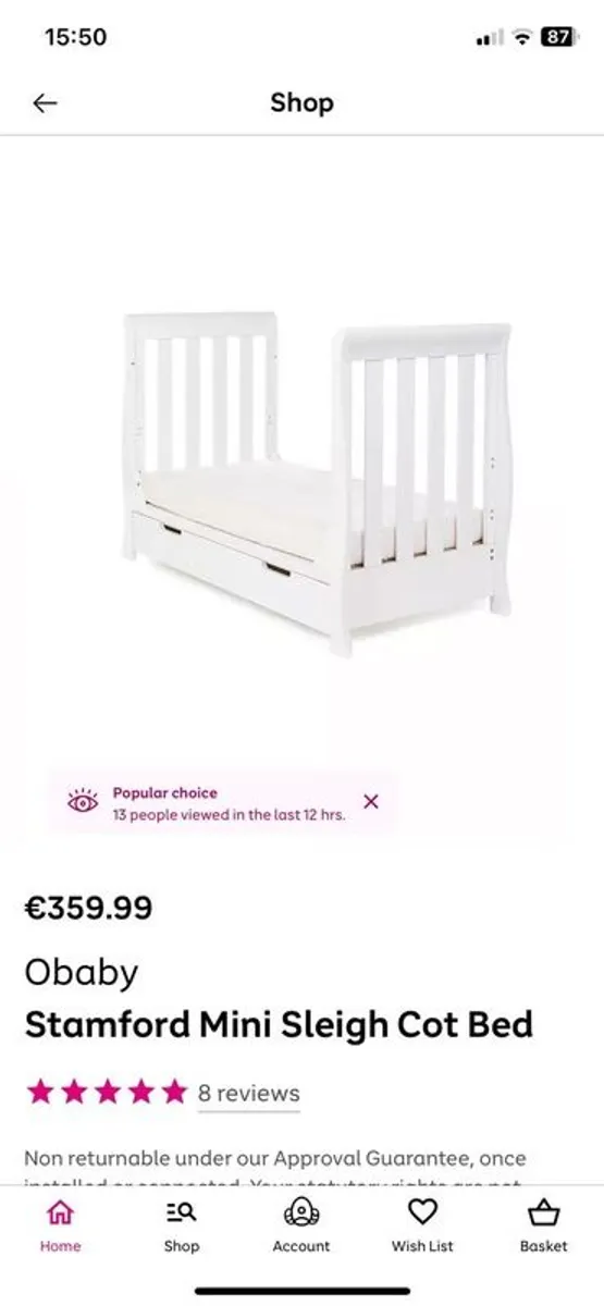 Sleigh cot/bed - Image 1