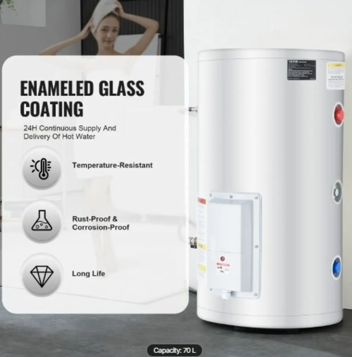 18 Gallon Electric Water Heater Instant Hot 1.6Kw - Image 2