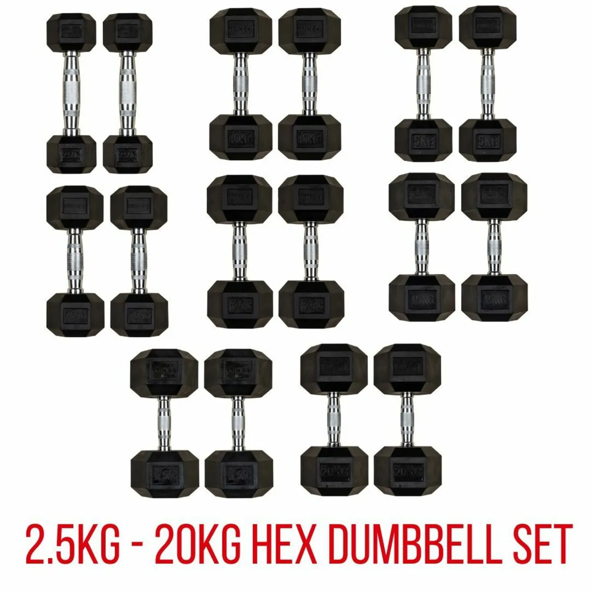 Hill Icon Rubber Hex Dumbbell Set 2.5kg - 20kg - Image 1