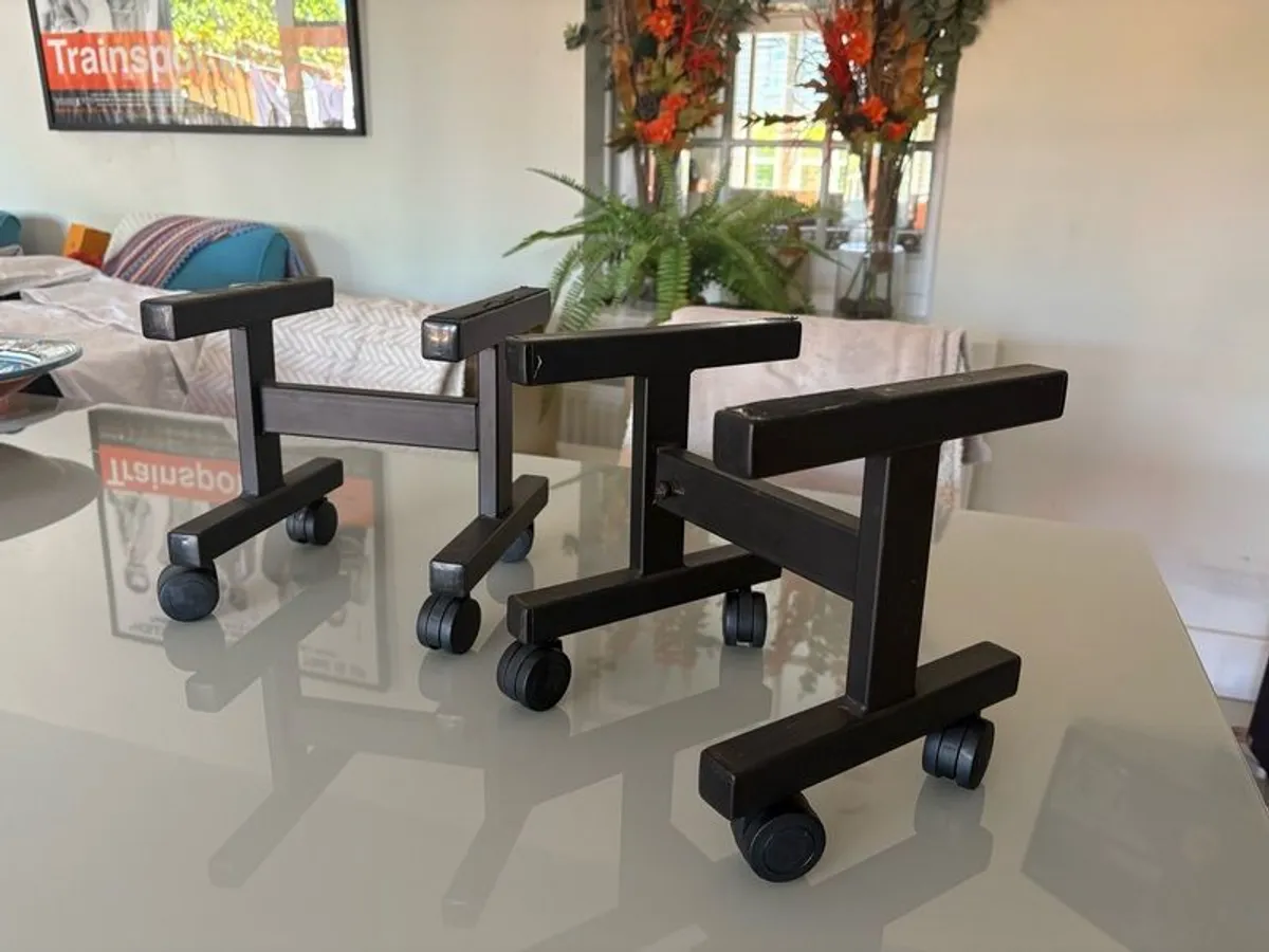 Vintage low trolley stands. Adjustable width. Nice  condition.  Rare item.  Suit large speakers - Rogers, Harbeth, Tannoy, Splendor, etc. come apart so easily posted. Bargain! - Image 2