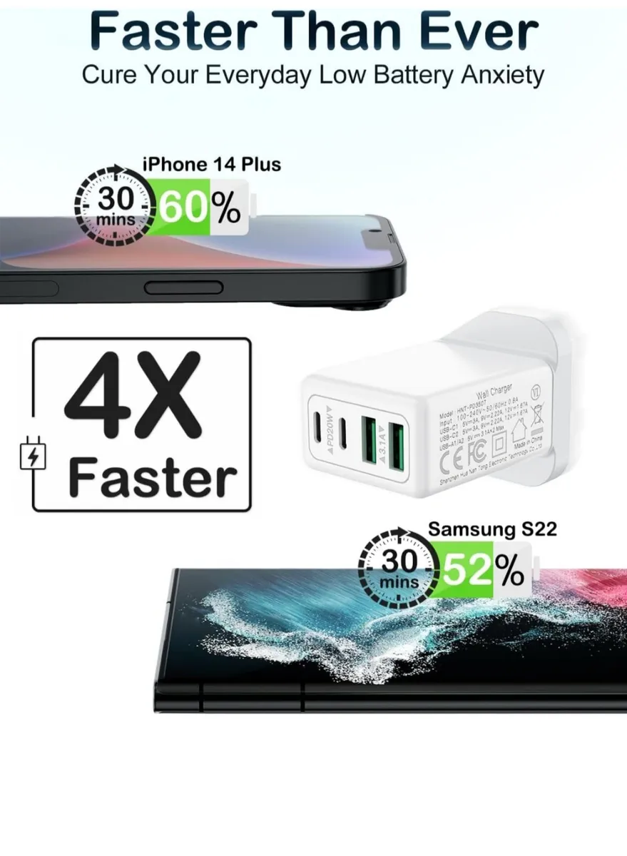 Charger USB C Plug, 40W 4-Port Fast Charger Plug - Image 2