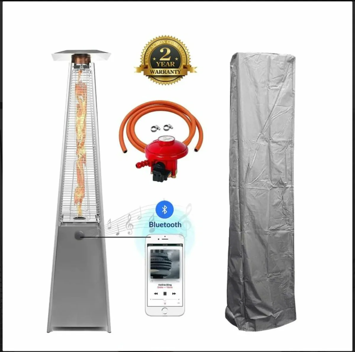 BU-KO Patio Gas Heater Stainless Steel with Blueto