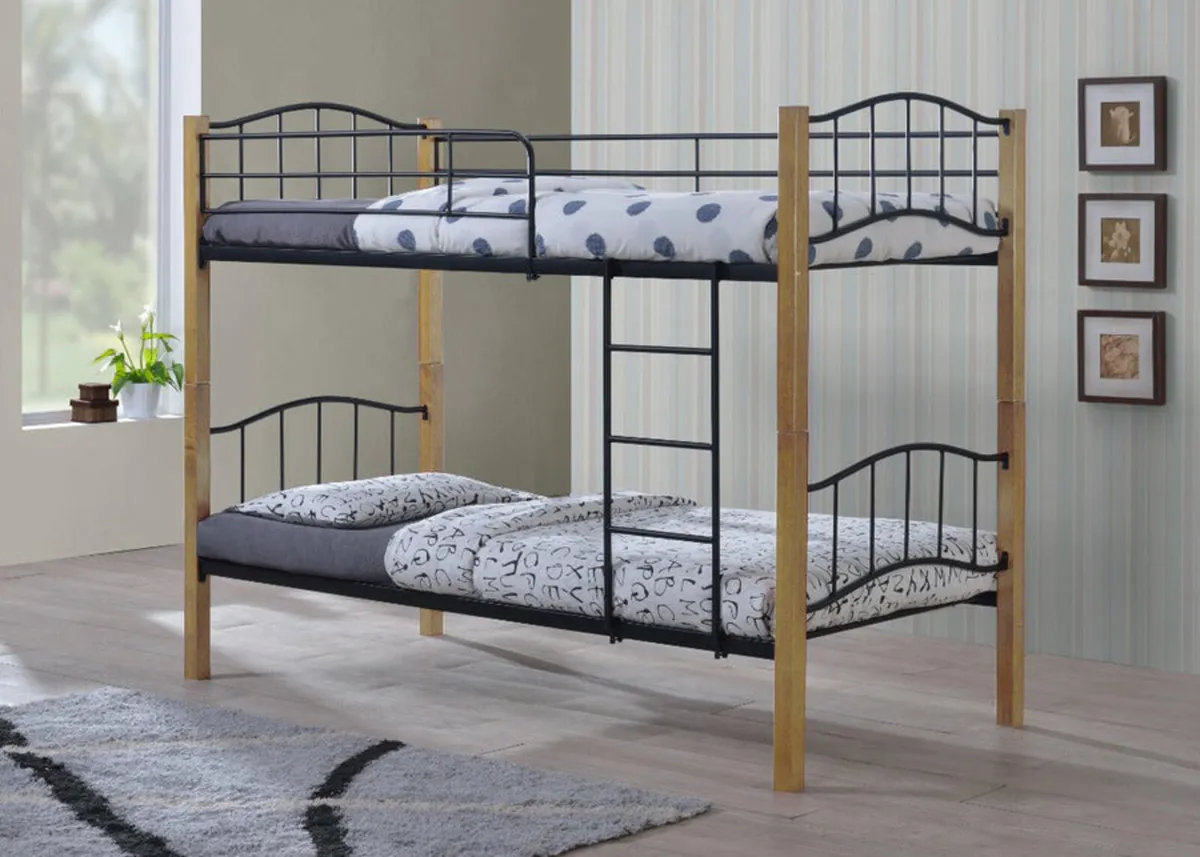 Modern Metal Frame Bunk Bed with Wooden Touch - Image 2