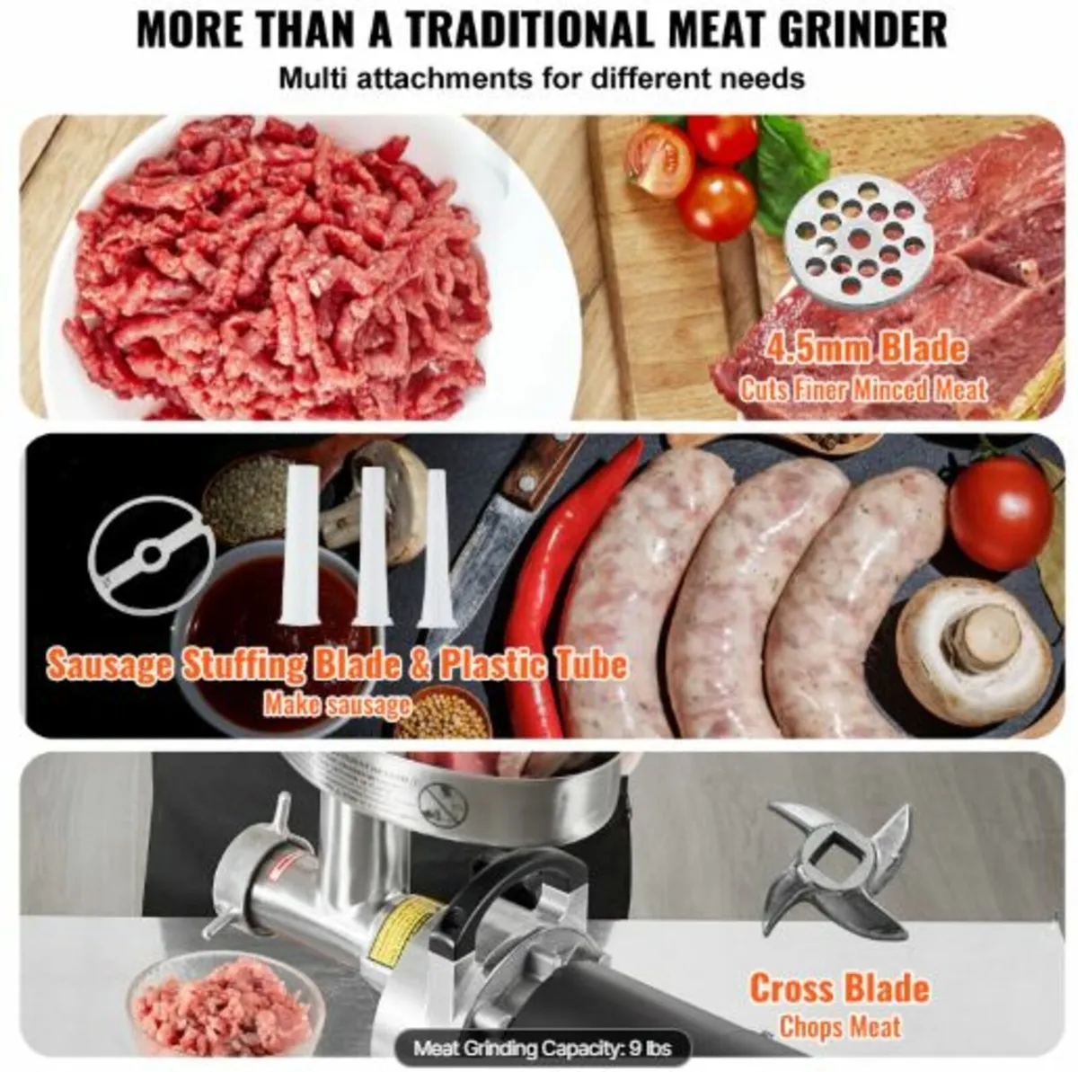 Commercial Electric Meat Grinder 9 Lbs/Min Sausage - Image 3