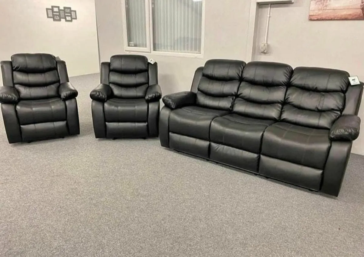 3+1+1 Roma Leather Manual Recliner Sofa - Image 2