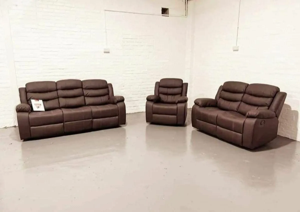 3+1+1 Roma Leather Manual Recliner Sofa - Image 3
