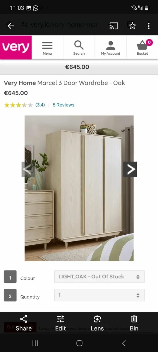 3 Door Oak Wardrobe - Image 1