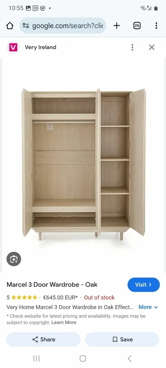 3 Door Oak Wardrobe - Image 2
